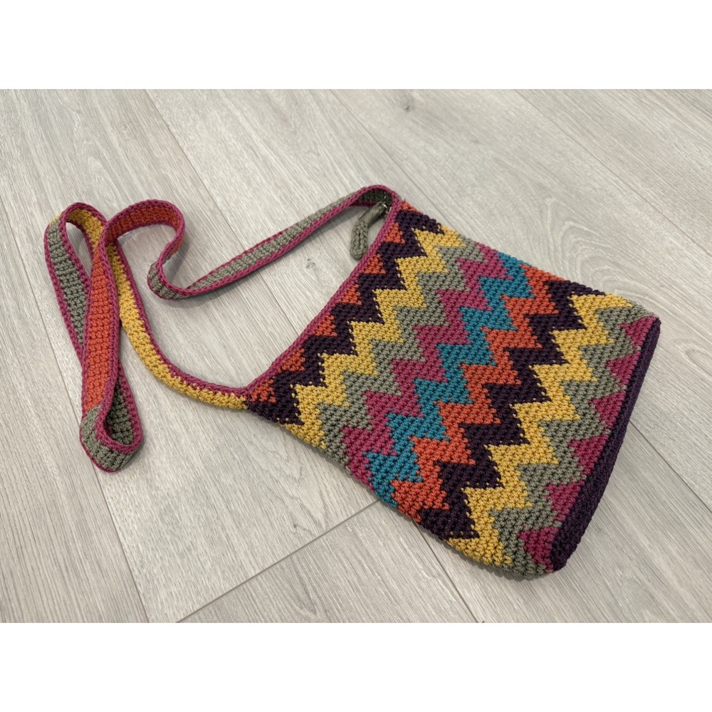 The Sak Rainbow Crochet Boho Zig Zag Chevron Shoulder Bag Multi Color Crossbody - Picture 2 of 5